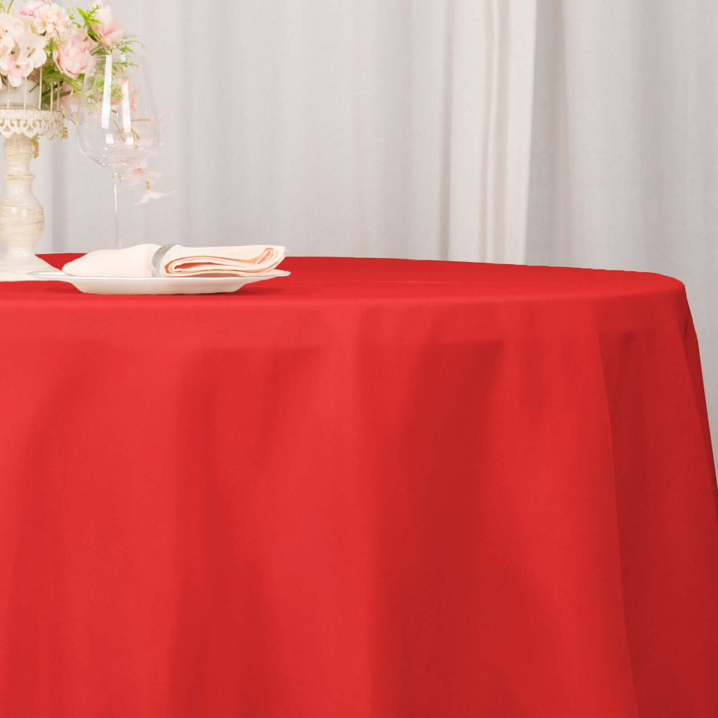 Premium Polyester 132" Round Tablecloth Red - Seamless 220GSM Wrinkle - Resistant Table Cover - Bell Racket Store