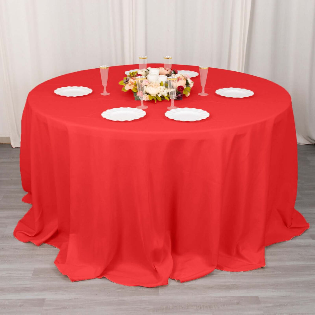 Premium Polyester 132" Round Tablecloth Red - Seamless 220GSM Wrinkle - Resistant Table Cover - Bell Racket Store