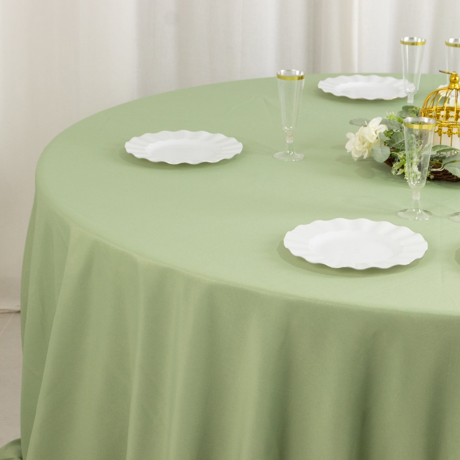 Premium Polyester 132" Round Tablecloth Sage Green - Seamless 220GSM Wrinkle - Resistant Table Cover - Bell Racket Store