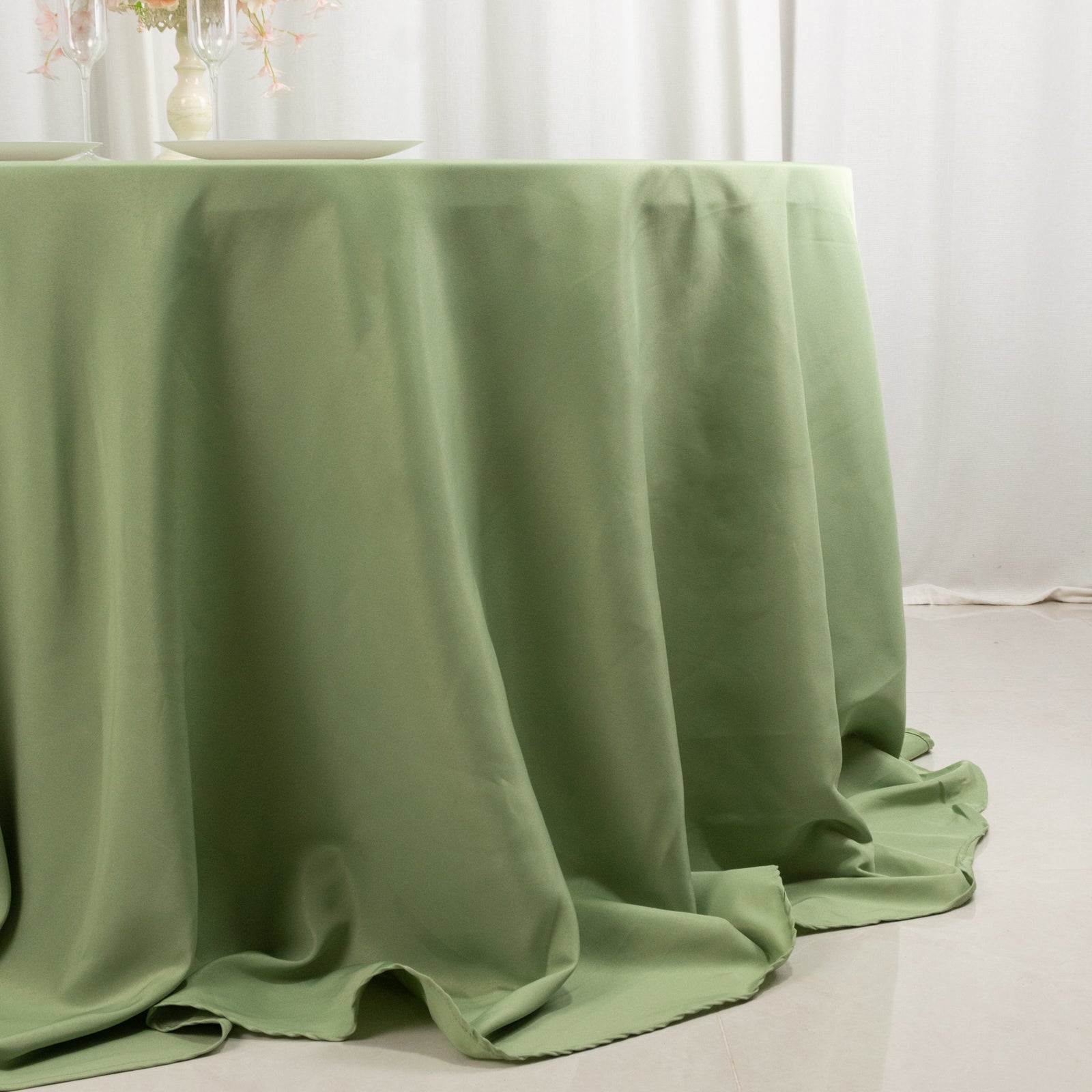 Premium Polyester 132" Round Tablecloth Sage Green - Seamless 220GSM Wrinkle - Resistant Table Cover - Bell Racket Store