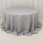 Premium Polyester 132" Round Tablecloth Silver - Seamless 220GSM Wrinkle - Resistant Table Cover - Bell Racket Store