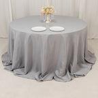 Premium Polyester 132" Round Tablecloth Silver - Seamless 220GSM Wrinkle - Resistant Table Cover - Bell Racket Store