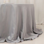 Premium Polyester 132" Round Tablecloth Silver - Seamless 220GSM Wrinkle - Resistant Table Cover - Bell Racket Store