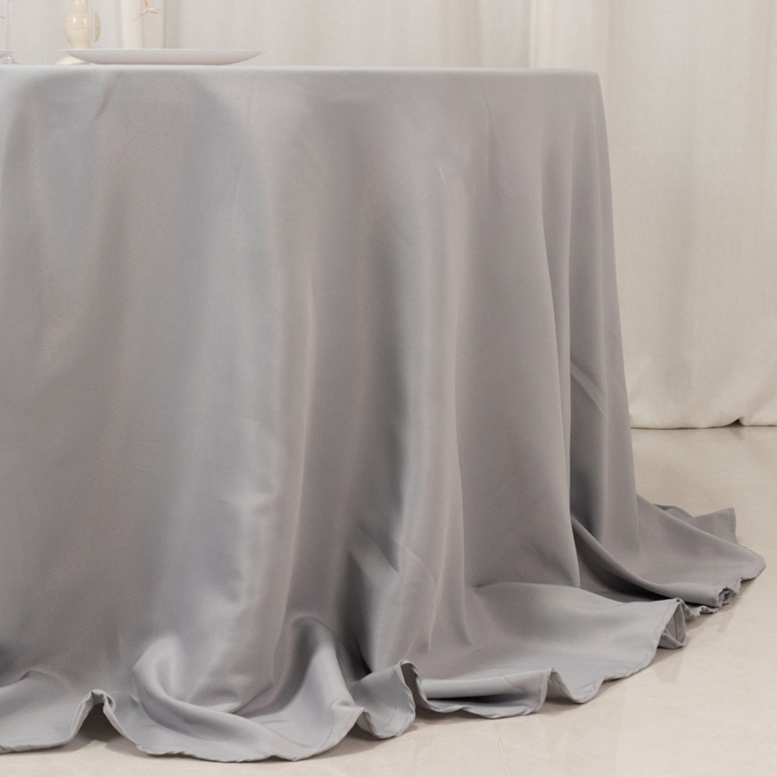 Premium Polyester 132" Round Tablecloth Silver - Seamless 220GSM Wrinkle - Resistant Table Cover - Bell Racket Store