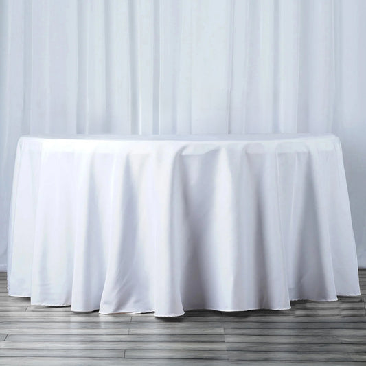 Premium Polyester 132" Round Tablecloth White - Seamless 220GSM Wrinkle - Resistant Design for Upscale Occasions - NestOCart
