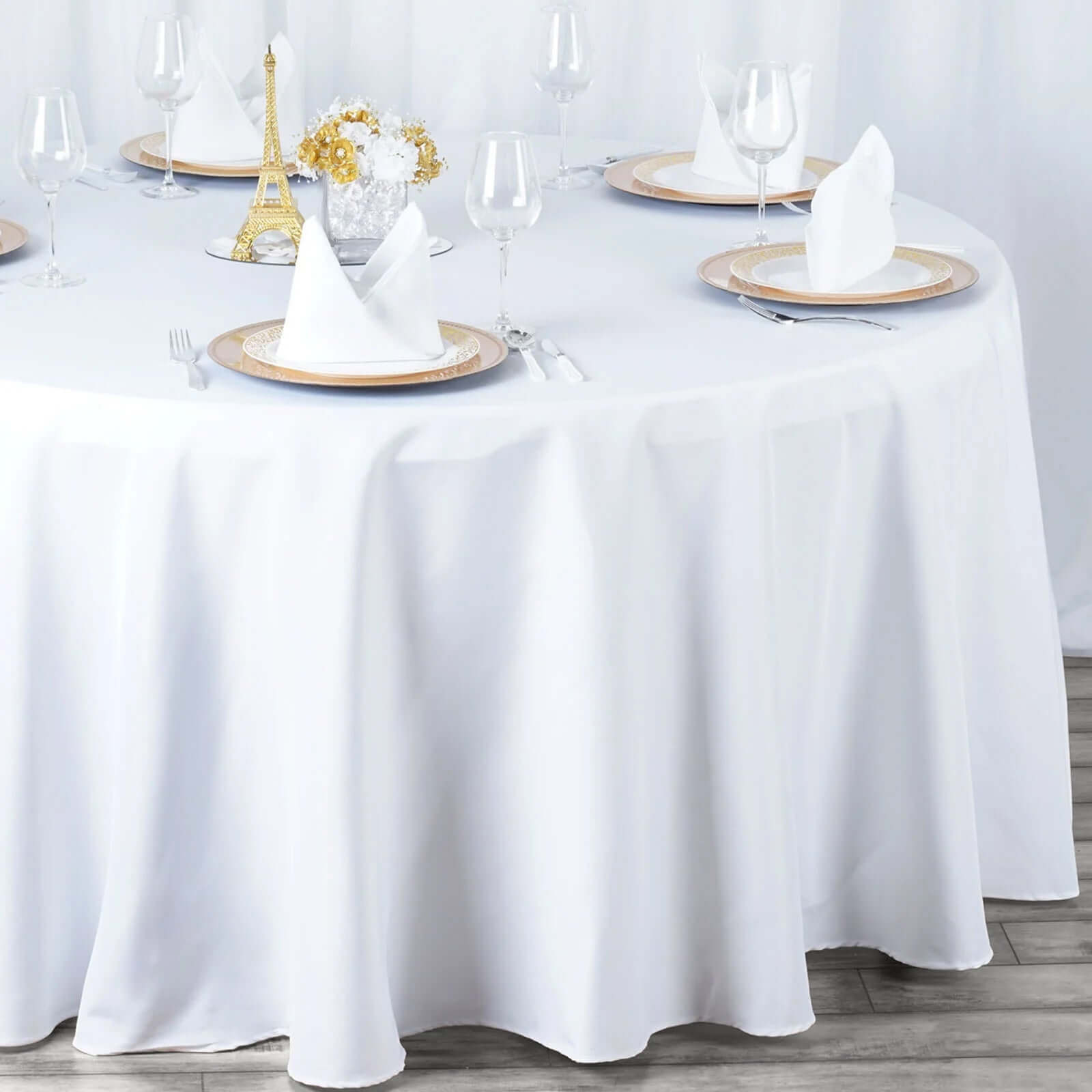 Premium Polyester 132" Round Tablecloth White - Seamless 220GSM Wrinkle - Resistant Design for Upscale Occasions - NestOCart