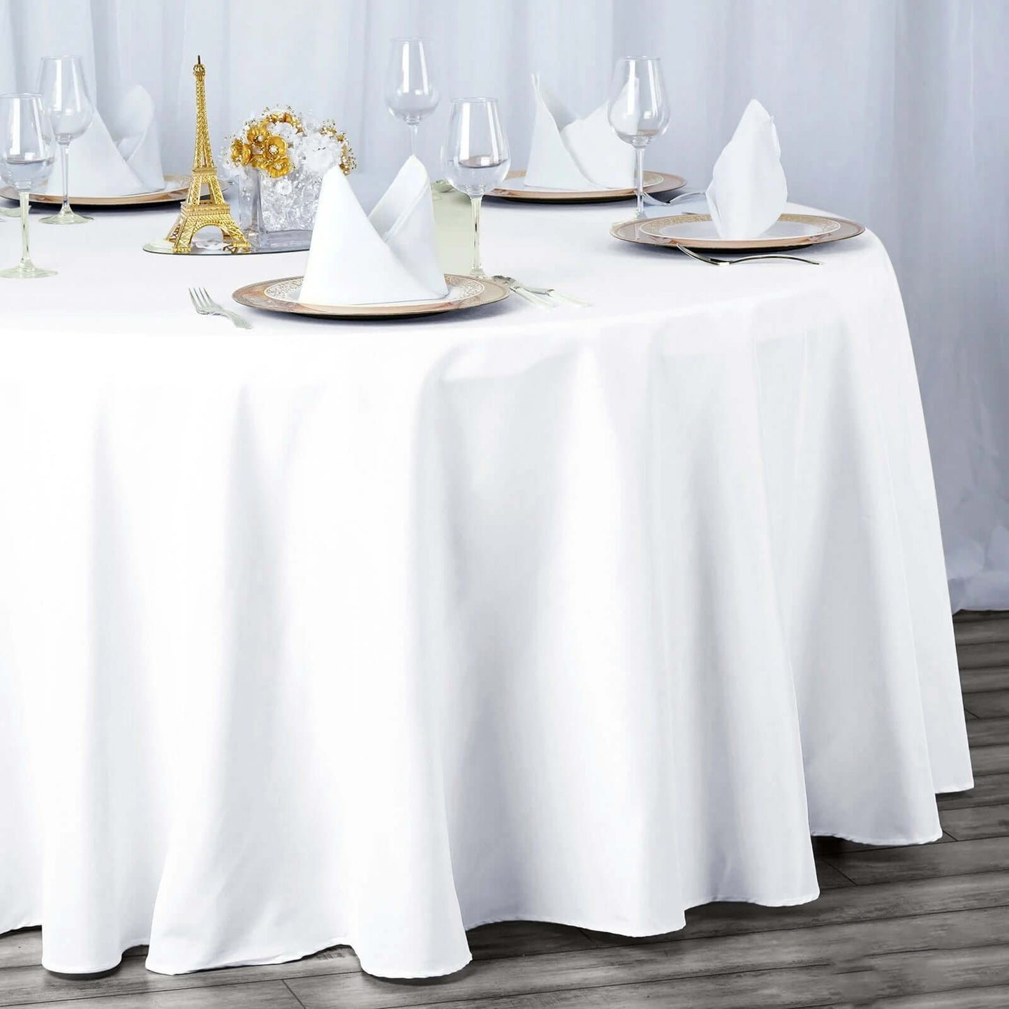 Premium Polyester 132" Round Tablecloth White - Seamless 220GSM Wrinkle - Resistant Design for Upscale Occasions - NestOCart
