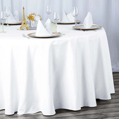 Premium Polyester 132" Round Tablecloth White - Seamless 220GSM Wrinkle - Resistant Design for Upscale Occasions - NestOCart