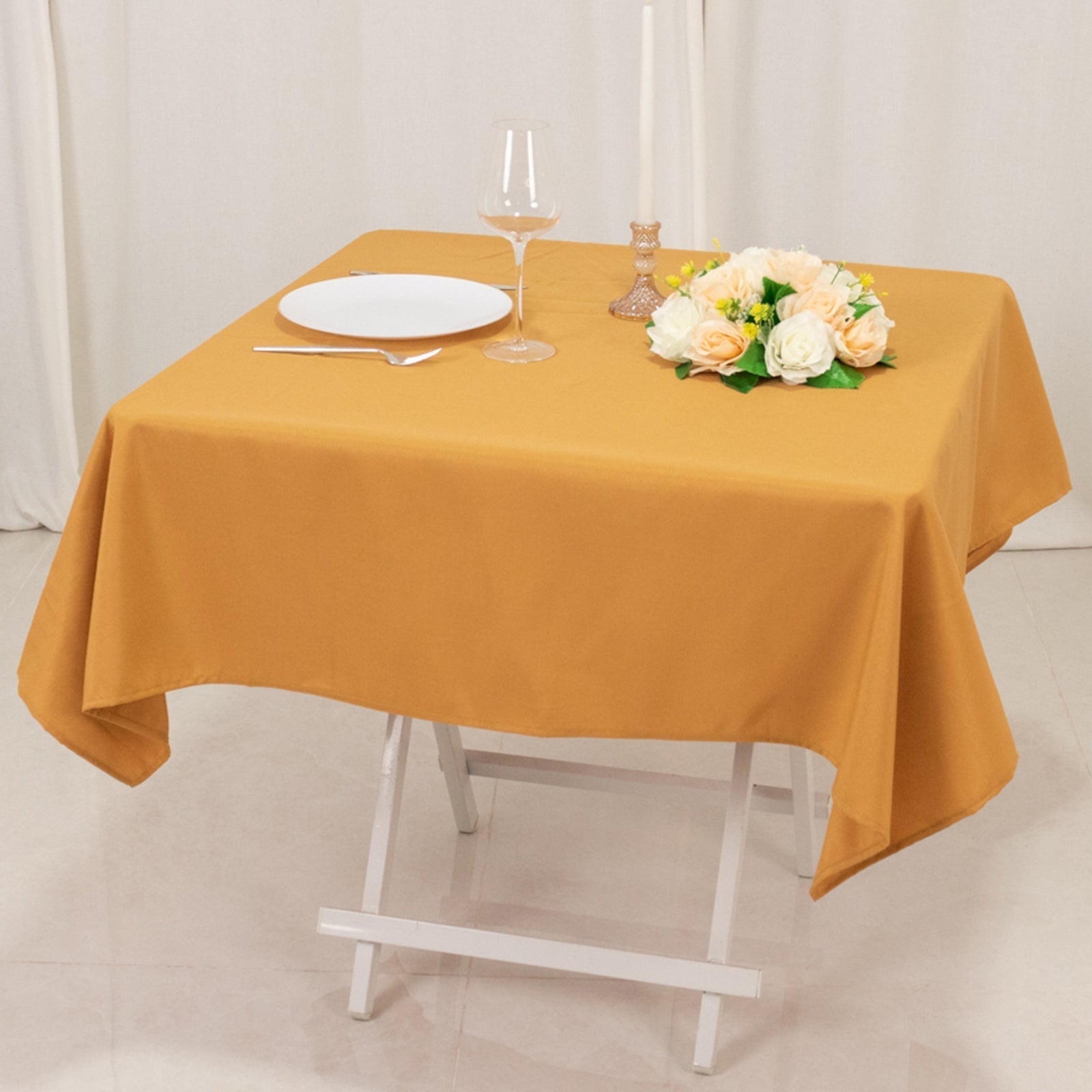 Premium Polyester 54"x54" Square Tablecloth Gold - Stain and Wrinkle - Resistant 220GSM Finish for Weddings & Events - Bell Racket Store
