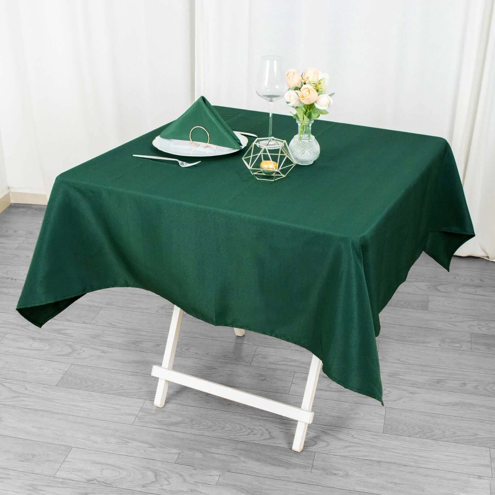 Premium Polyester 54"x54" Square Tablecloth Hunter Emerald Green - 220GSM Stain and Wrinkle - Resistant Table Cover - Bell Racket Store