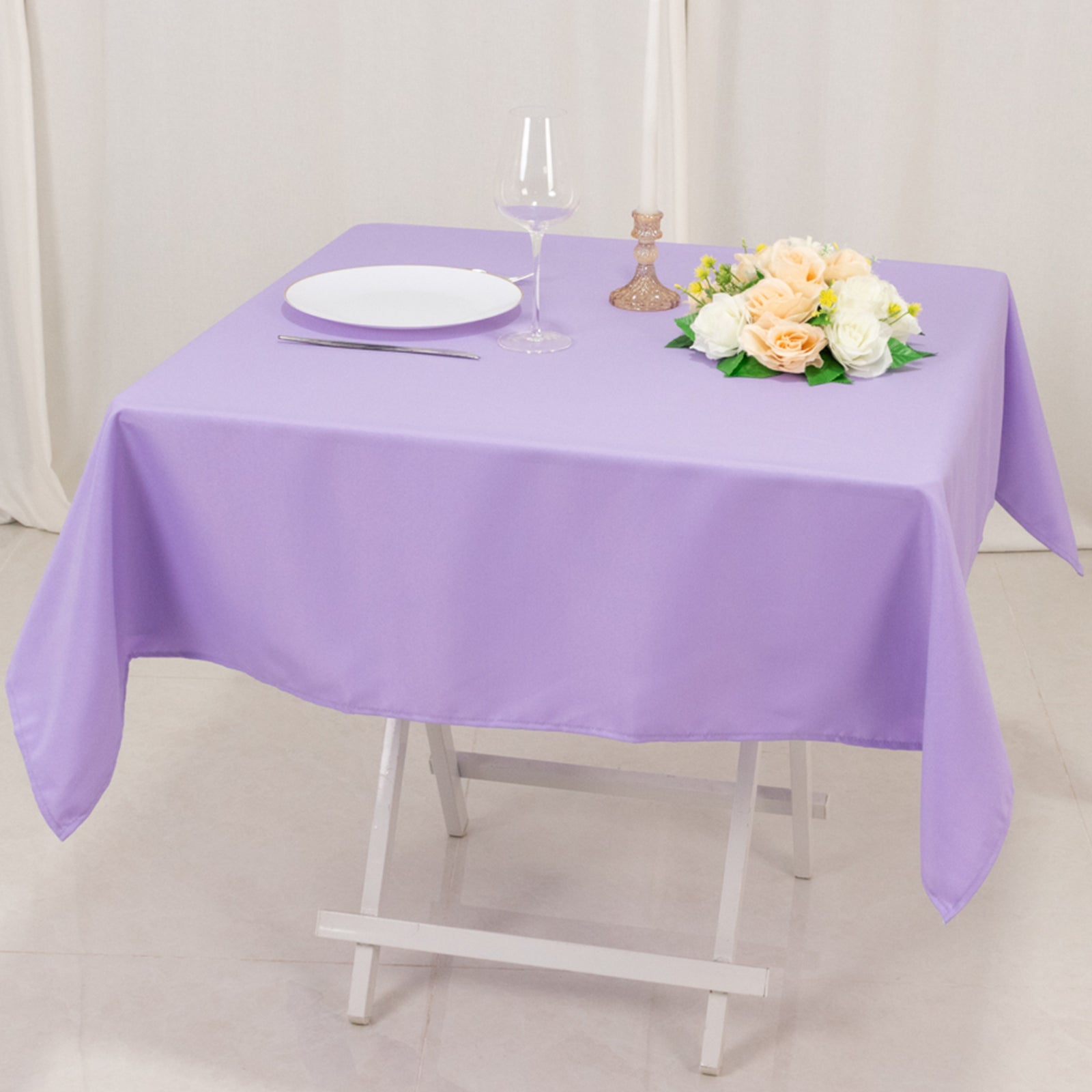 Premium Polyester 54"x54" Square Tablecloth Lavender Lilac - Stain and Wrinkle - Resistant 220GSM Table Cover - Bell Racket Store