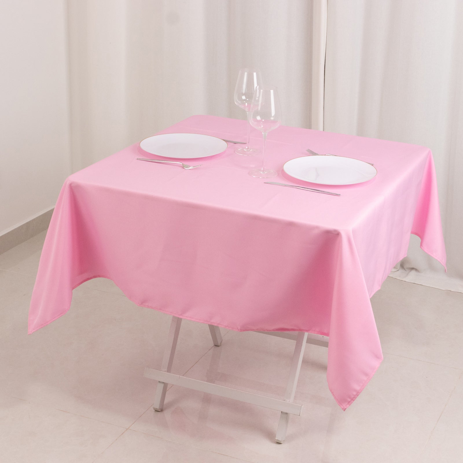 Premium Polyester 54"x54" Square Tablecloth Pink - Stain and Wrinkle - Resistant 220GSM Table Cover - Bell Racket Store