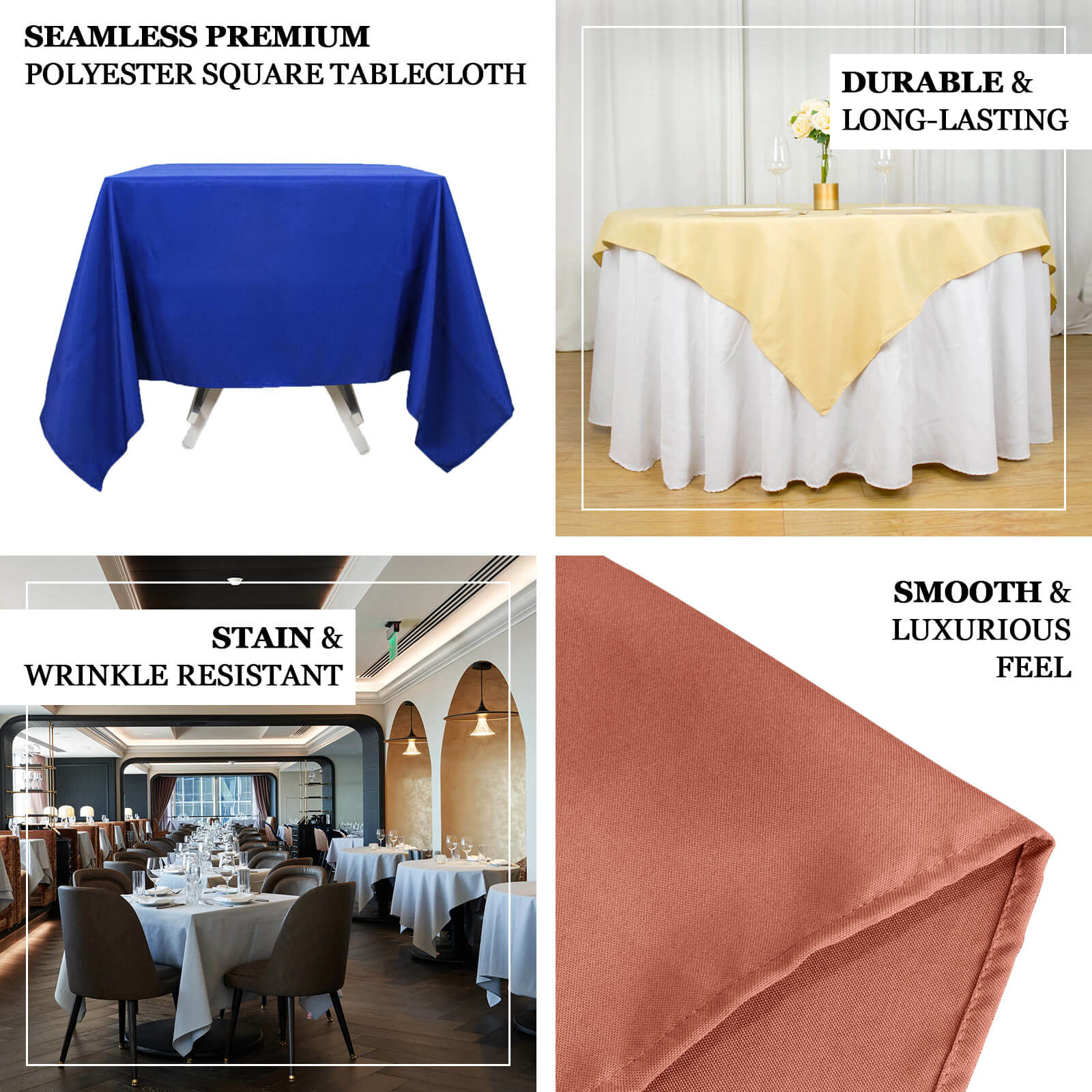 Premium Polyester 54"x54" Square Tablecloth Purple - 220GSM Stain and Wrinkle - Resistant Table Cover - Bell Racket Store