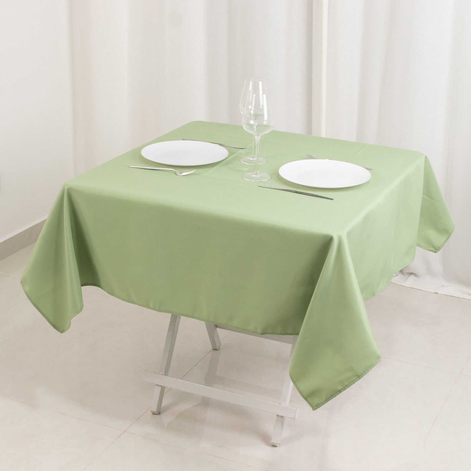 Premium Polyester 54"x54" Square Tablecloth Sage Green - Stain and Wrinkle - Resistant 220GSM Table Cover - Bell Racket Store