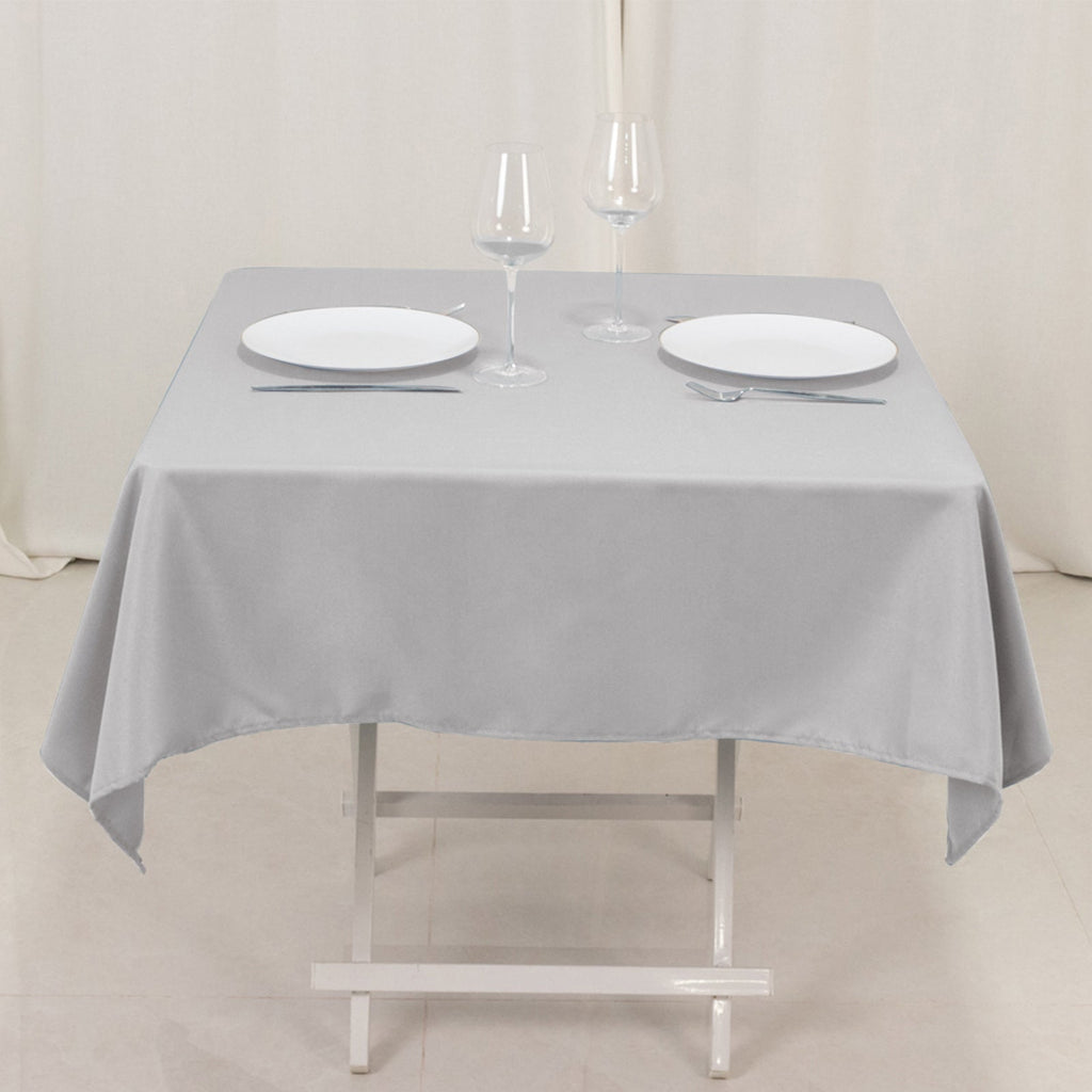 Premium Polyester 54"x54" Square Tablecloth Silver - Stain and Wrinkle - Resistant 220GSM Table Cover - Bell Racket Store