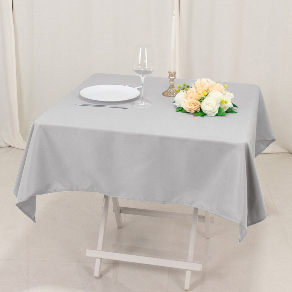 Premium Polyester 54"x54" Square Tablecloth Silver - Stain and Wrinkle - Resistant 220GSM Table Cover - Bell Racket Store