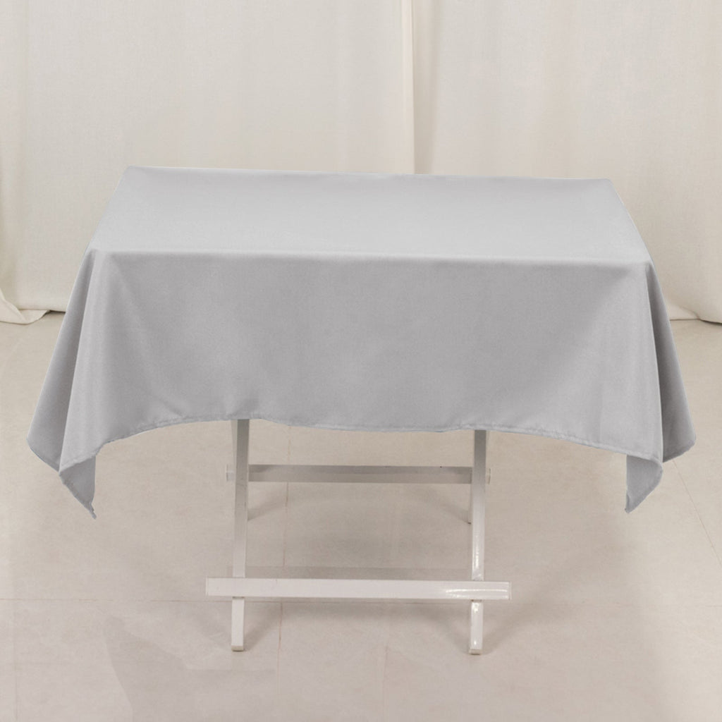 Premium Polyester 54"x54" Square Tablecloth Silver - Stain and Wrinkle - Resistant 220GSM Table Cover - Bell Racket Store