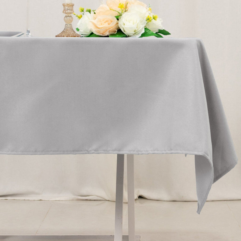 Premium Polyester 54"x54" Square Tablecloth Silver - Stain and Wrinkle - Resistant 220GSM Table Cover - Bell Racket Store