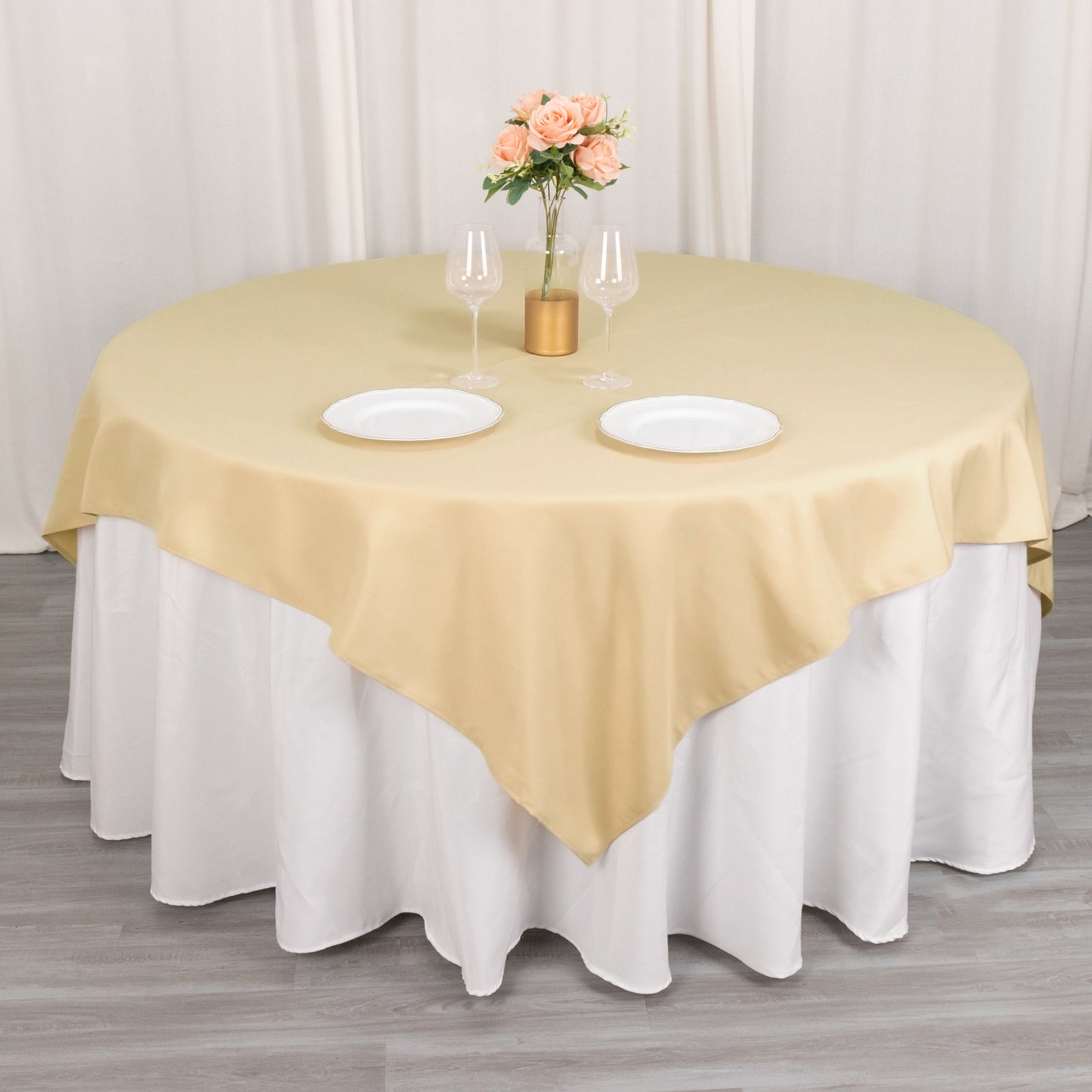 Premium Polyester 54"x54" Table Overlay Square Tablecloth Beige - Stain and Wrinkle - Resistant 220GSM Table Topper - Bell Racket Store