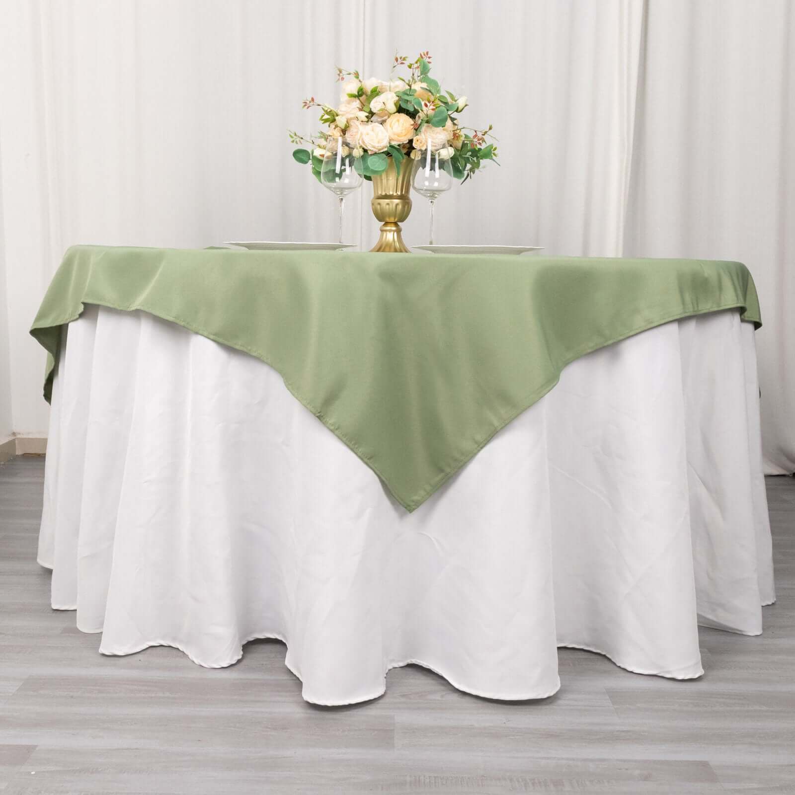 Premium Polyester 54"x54" Table Overlay Square Tablecloth Dusty Sage Green - 220GSM Stain and Wrinkle - Resistant Table Topper - Bell Racket Store