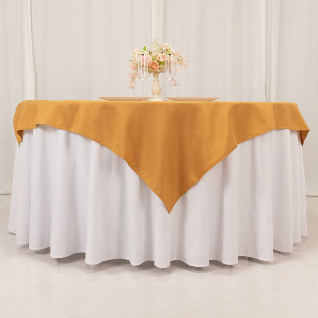Premium Polyester 54"x54" Table Overlay Square Tablecloth Gold - Stain and Wrinkle - Resistant 220GSM Finish for Weddings & Events - Bell Racket Store