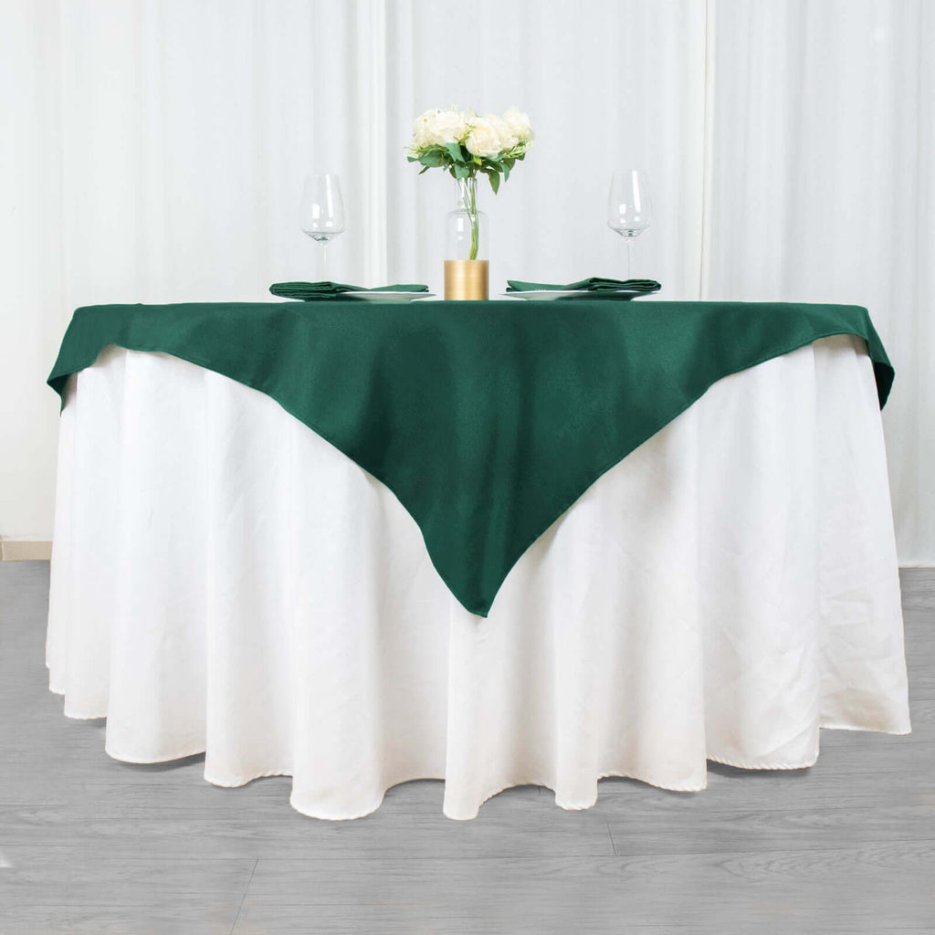 Premium Polyester 54"x54" Table Overlay Square Tablecloth Hunter Emerald Green - 220GSM Stain and Wrinkle - Resistant Table Topper - Bell Racket Store