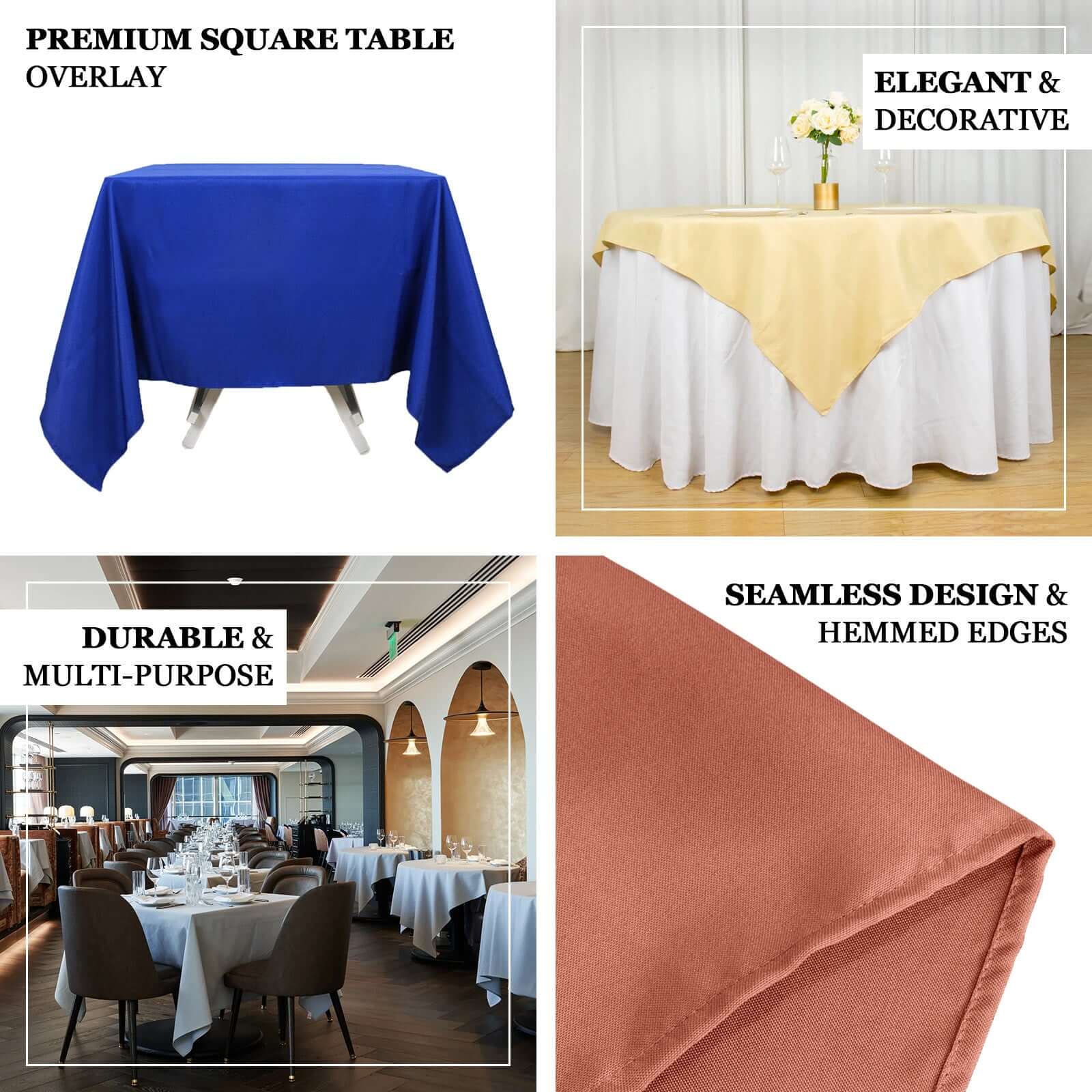 Premium Polyester 54"x54" Table Overlay Square Tablecloth Nude - 220GSM Stain and Wrinkle - Resistant Table Topper - Bell Racket Store