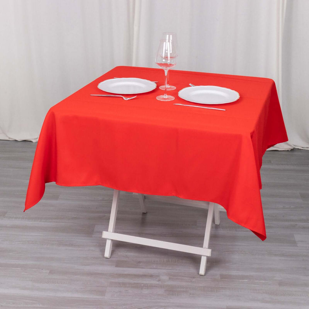 Premium Polyester 54"x54" Table Overlay Square Tablecloth Red - Stain and Wrinkle - Resistant 220GSM Table Topper - Bell Racket Store