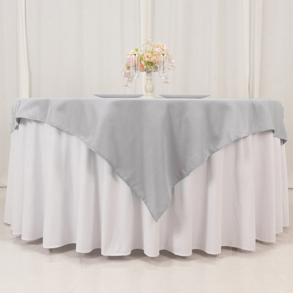 Premium Polyester 54"x54" Table Overlay Square Tablecloth Silver - Stain and Wrinkle - Resistant 220GSM Table Topper - Bell Racket Store