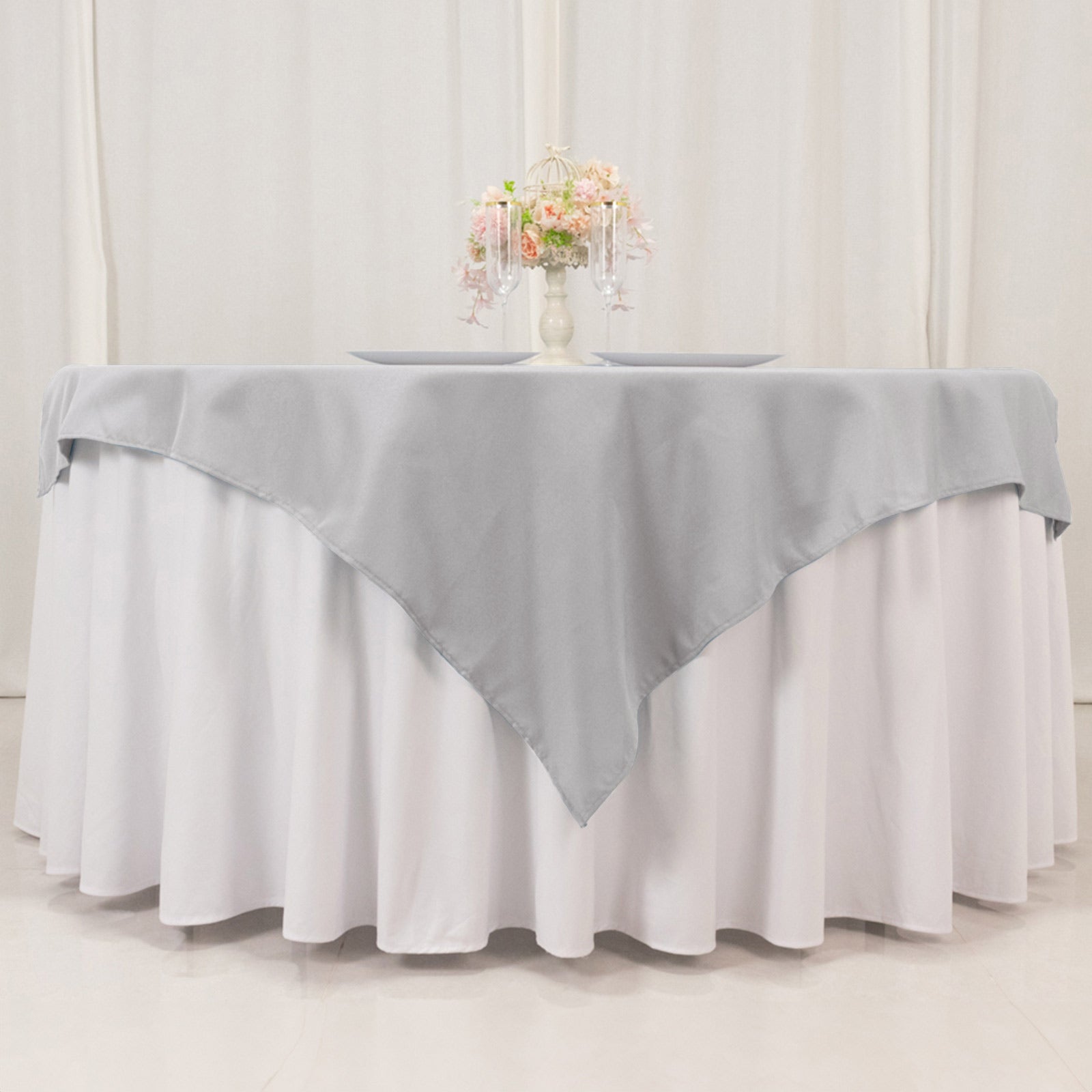 Premium Polyester 54"x54" Table Overlay Square Tablecloth Silver - Stain and Wrinkle - Resistant 220GSM Table Topper - Bell Racket Store