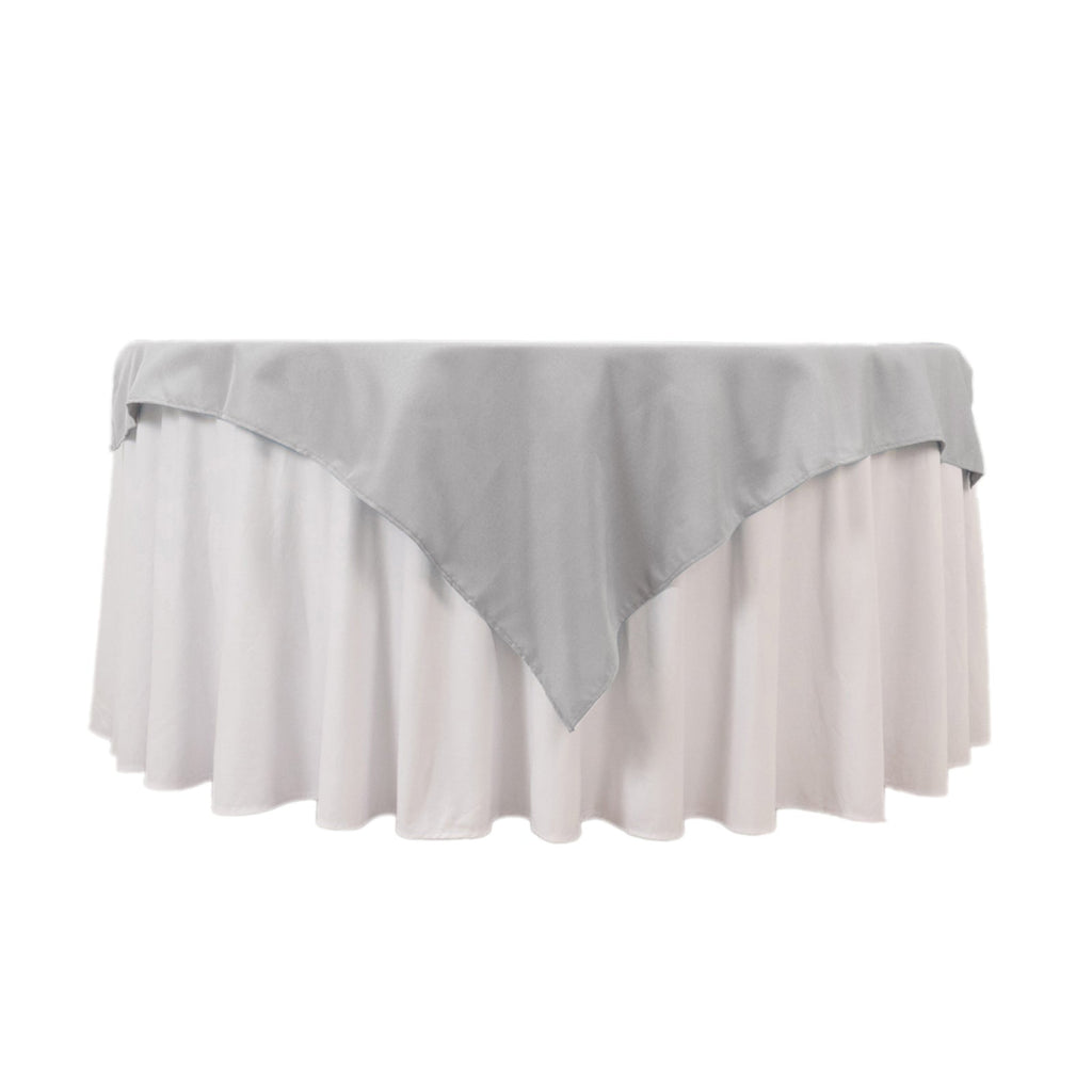 Premium Polyester 54"x54" Table Overlay Square Tablecloth Silver - Stain and Wrinkle - Resistant 220GSM Table Topper - Bell Racket Store