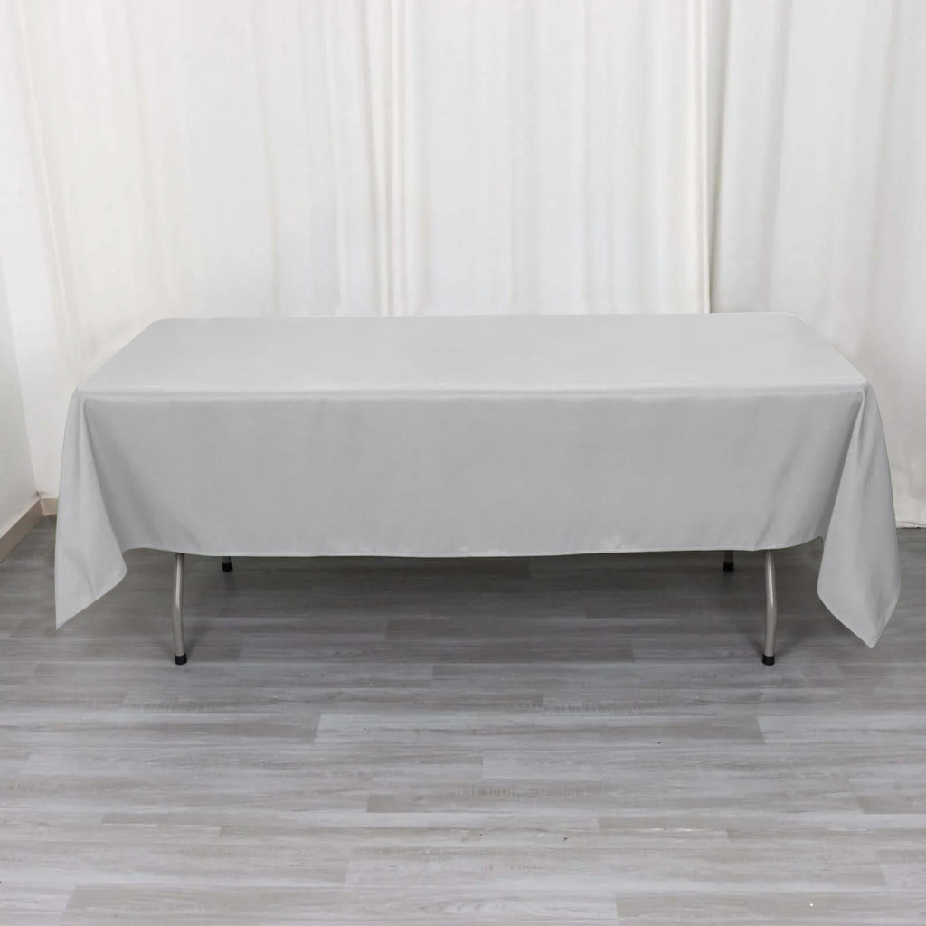 Premium Polyester 60"x102" Rectangle Tablecloth Silver - Durable 220GSM Wrinkle - Resistant Table Cover - Bell Racket Store