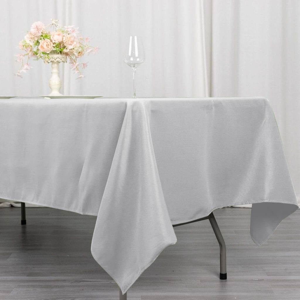 Premium Polyester 60"x102" Rectangle Tablecloth Silver - Durable 220GSM Wrinkle - Resistant Table Cover - Bell Racket Store