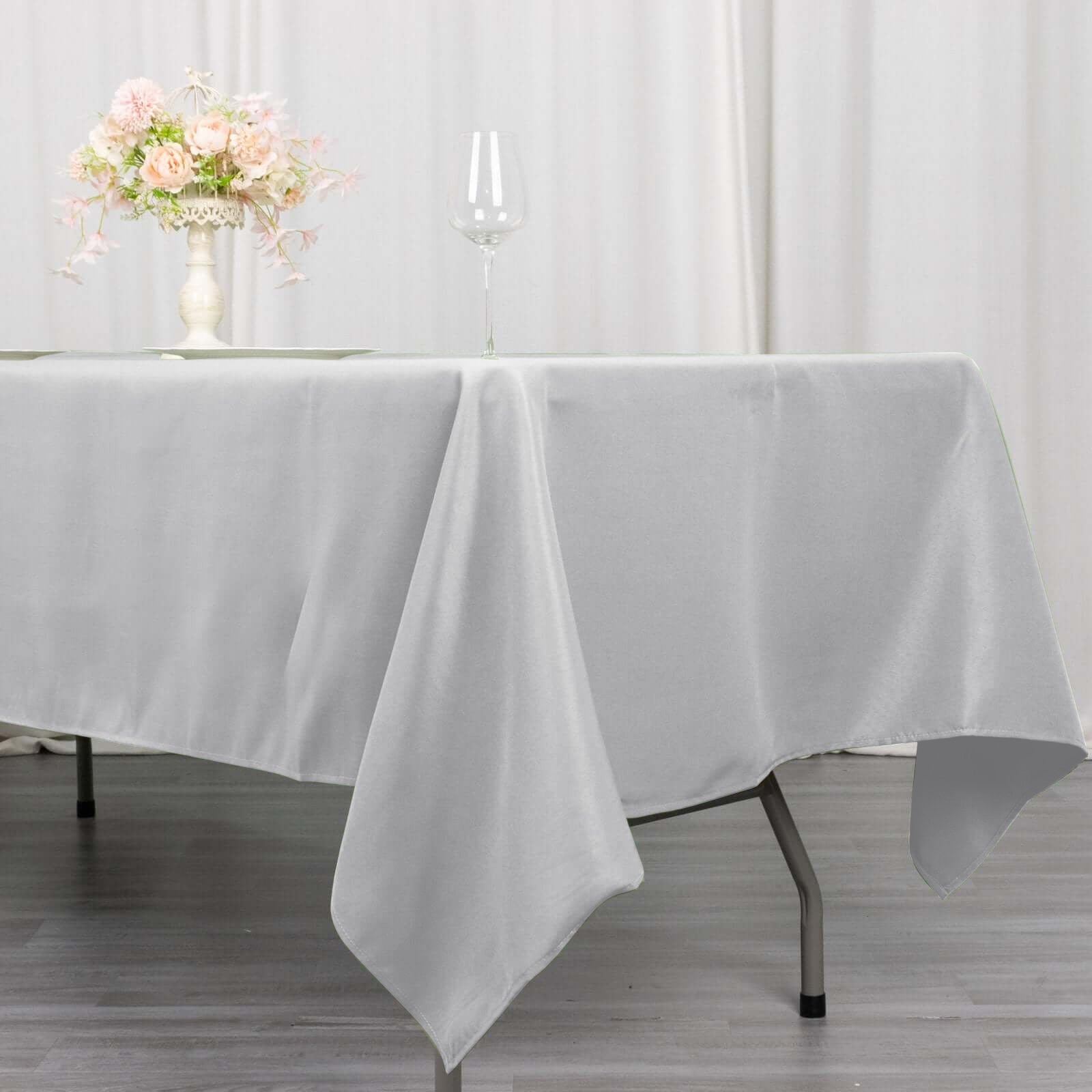 Premium Polyester 60"x102" Rectangle Tablecloth Silver - Durable 220GSM Wrinkle - Resistant Table Cover - Bell Racket Store