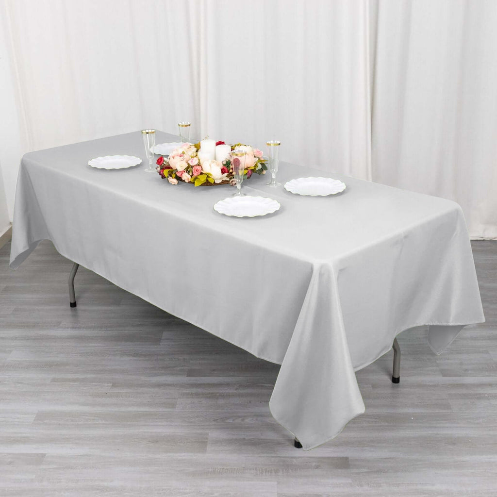 Premium Polyester 60"x102" Rectangle Tablecloth Silver - Durable 220GSM Wrinkle - Resistant Table Cover - Bell Racket Store