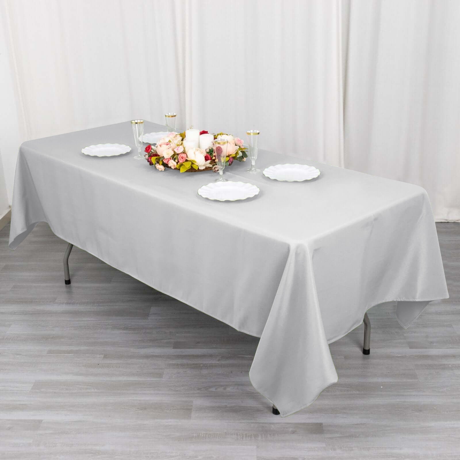 Premium Polyester 60"x102" Rectangle Tablecloth Silver - Durable 220GSM Wrinkle - Resistant Table Cover - Bell Racket Store