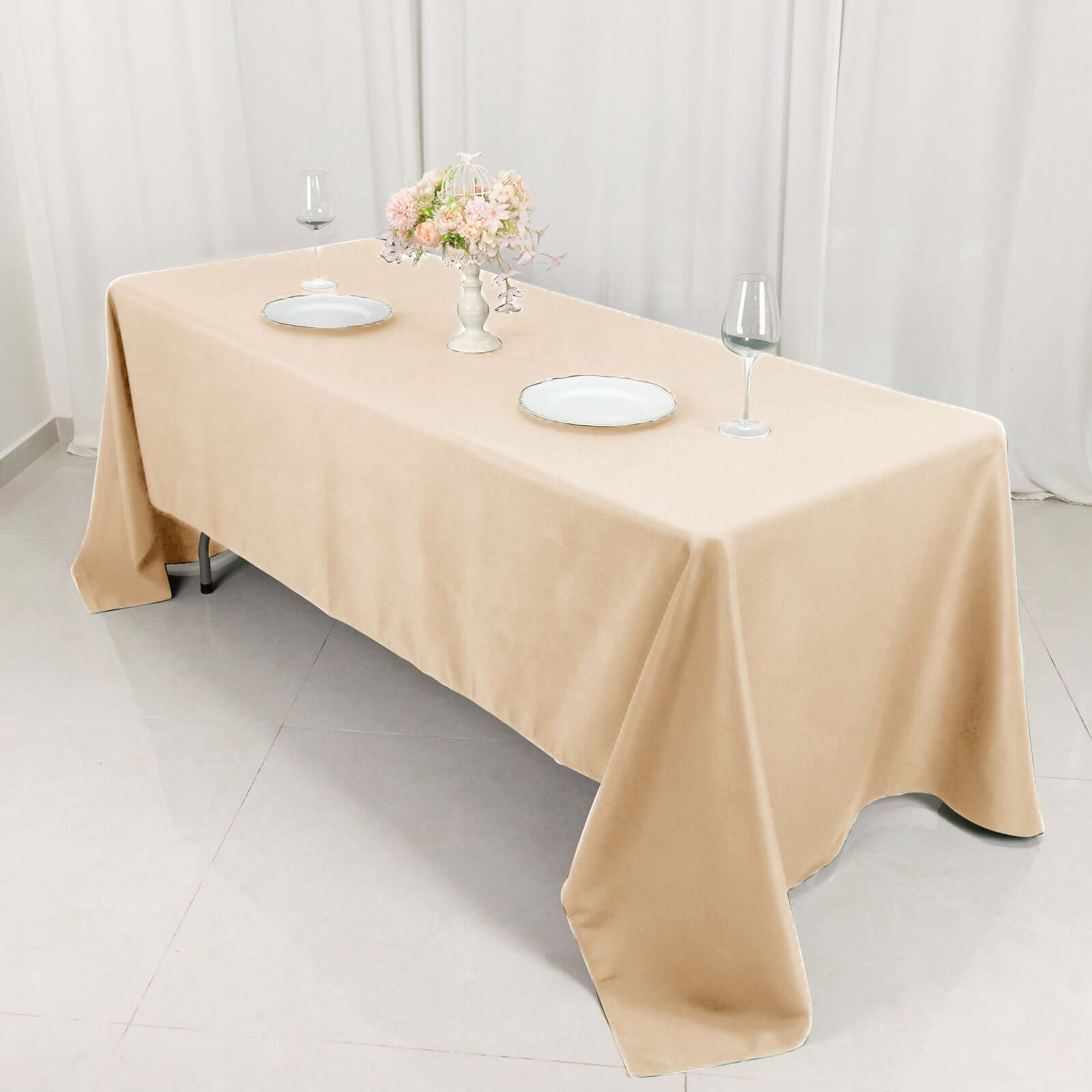 Premium Polyester 60"x126" Rectangle Tablecloth Beige - Stain - Resistant 220GSM Finish Table Cover - Bell Racket Store