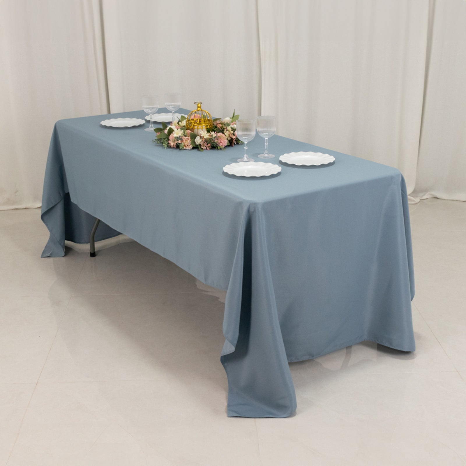 Premium Polyester 60"x126" Rectangle Tablecloth Dusty Blue - Stain - Resistant 220GSM Finish Table Cover - Bell Racket Store