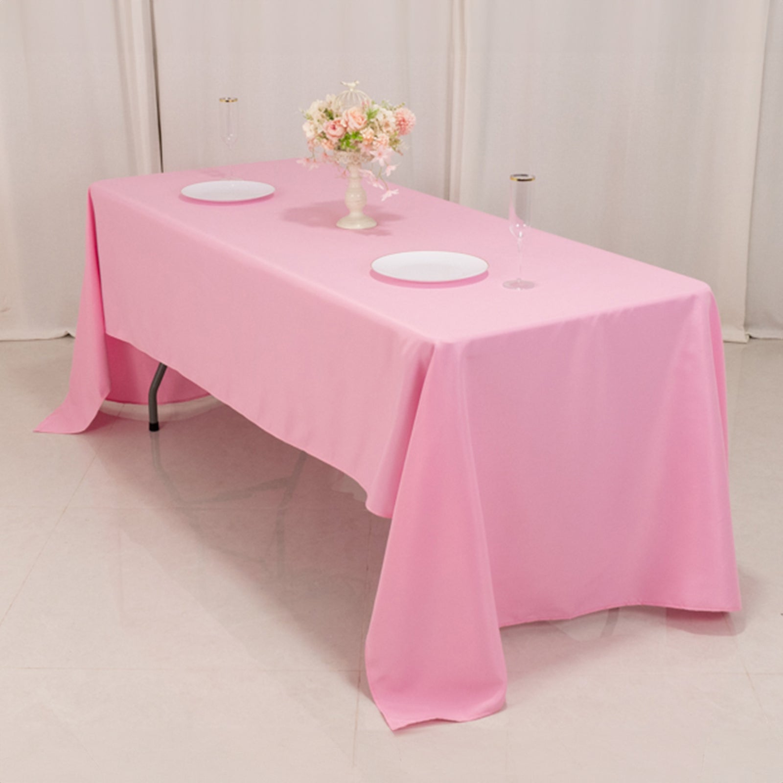 Premium Polyester 60"x126" Rectangle Tablecloth Pink - Stain - Resistant 220GSM Finish Table Cover - Bell Racket Store