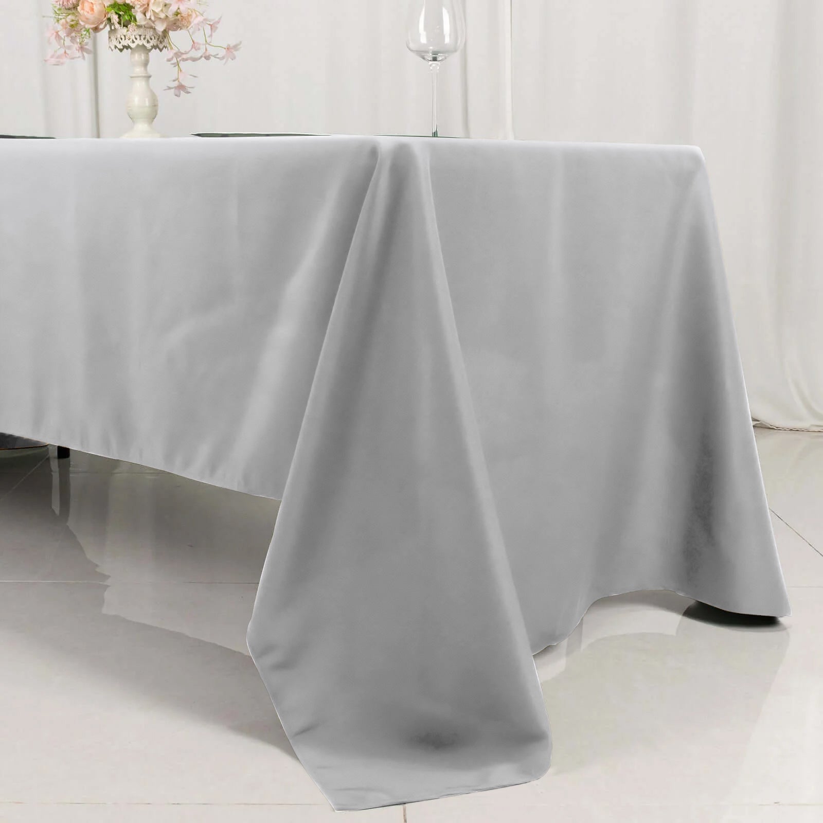 Premium Polyester 60"x126" Rectangle Tablecloth Silver - Stain - Resistant 220GSM Finish Table Cover - Bell Racket Store