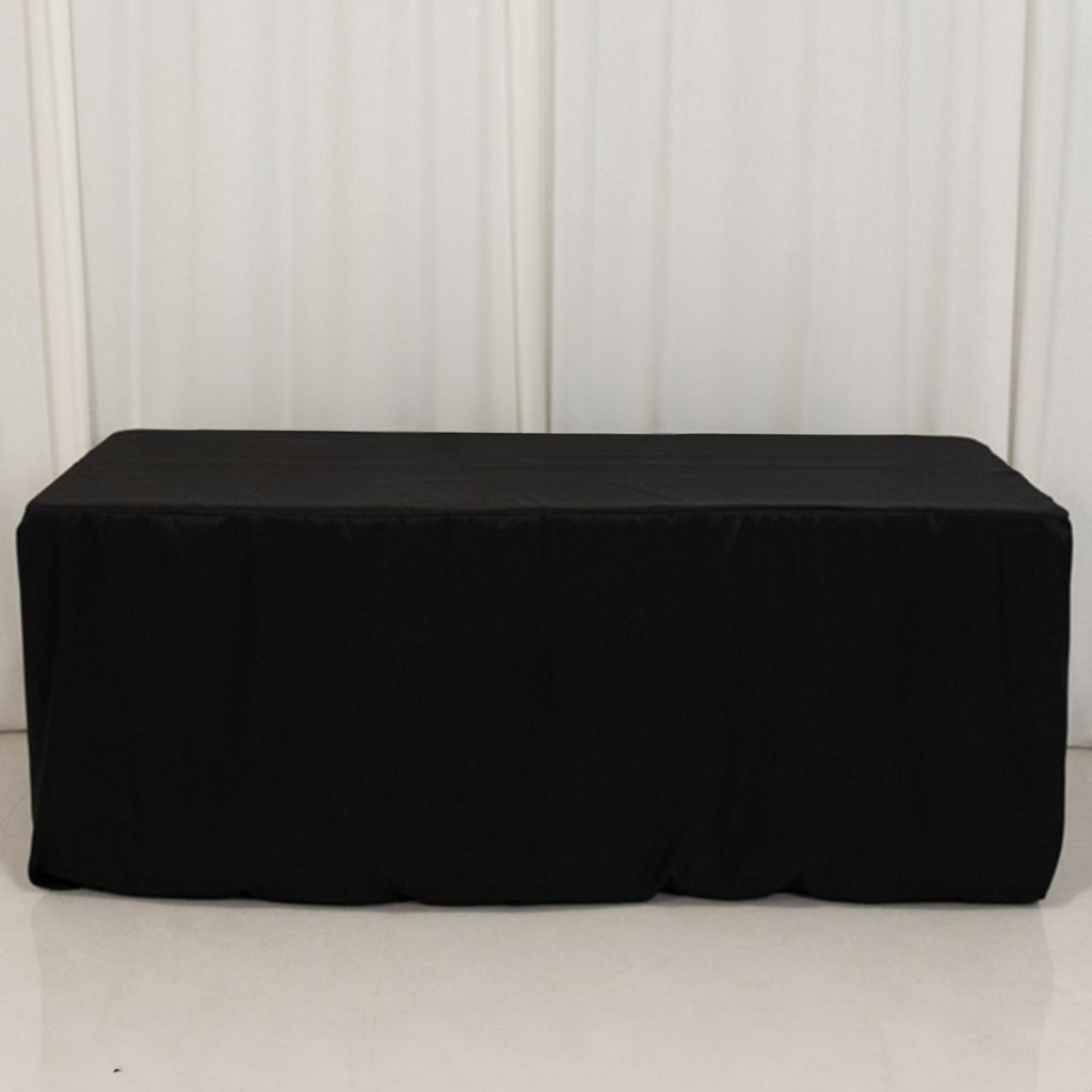 Premium Polyester 6ft Rectangle Tablecloth Black Durable Fitted 220GSM Table Cover - Bell Racket Store
