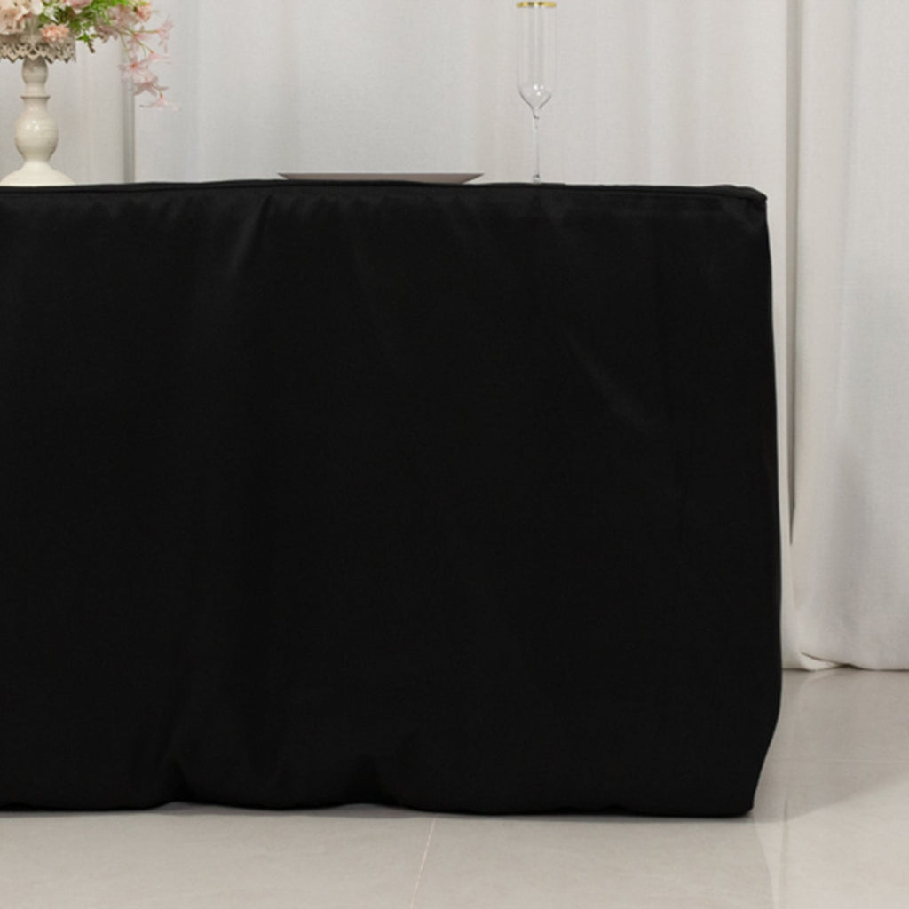 Premium Polyester 6ft Rectangle Tablecloth Black Durable Fitted 220GSM Table Cover - Bell Racket Store