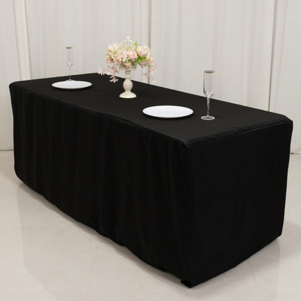 Premium Polyester 6ft Rectangle Tablecloth Black Durable Fitted 220GSM Table Cover - Bell Racket Store