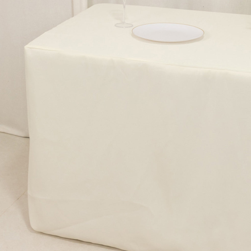 Premium Polyester 6ft Rectangle Tablecloth Ivory Durable Fitted 220GSM Table Cover - Bell Racket Store