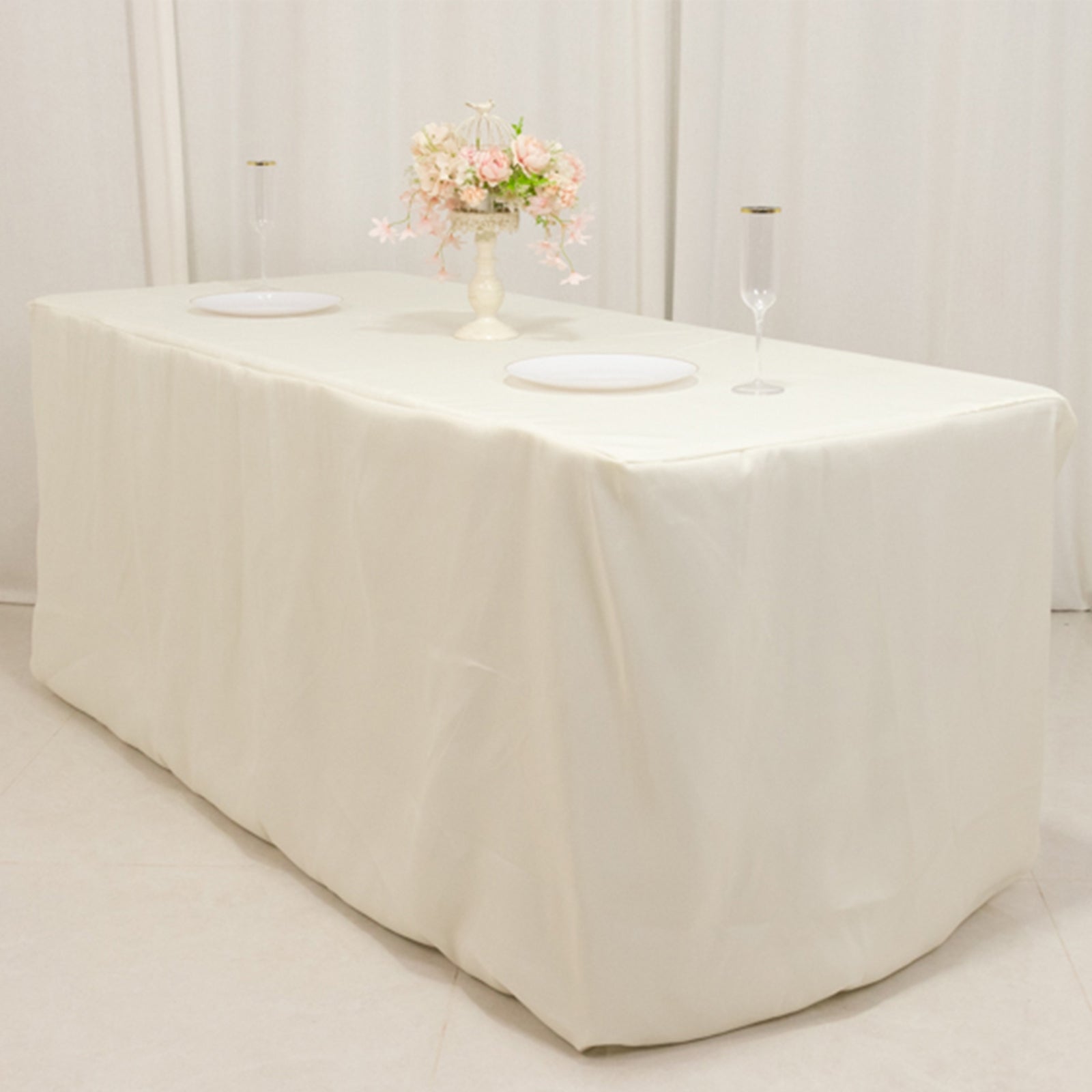 Premium Polyester 6ft Rectangle Tablecloth Ivory Durable Fitted 220GSM Table Cover - Bell Racket Store