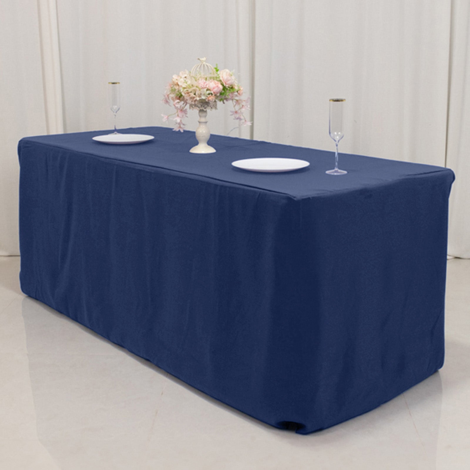 Premium Polyester 6ft Rectangle Tablecloth Navy Blue Durable Fitted 220GSM Table Cover - Bell Racket Store