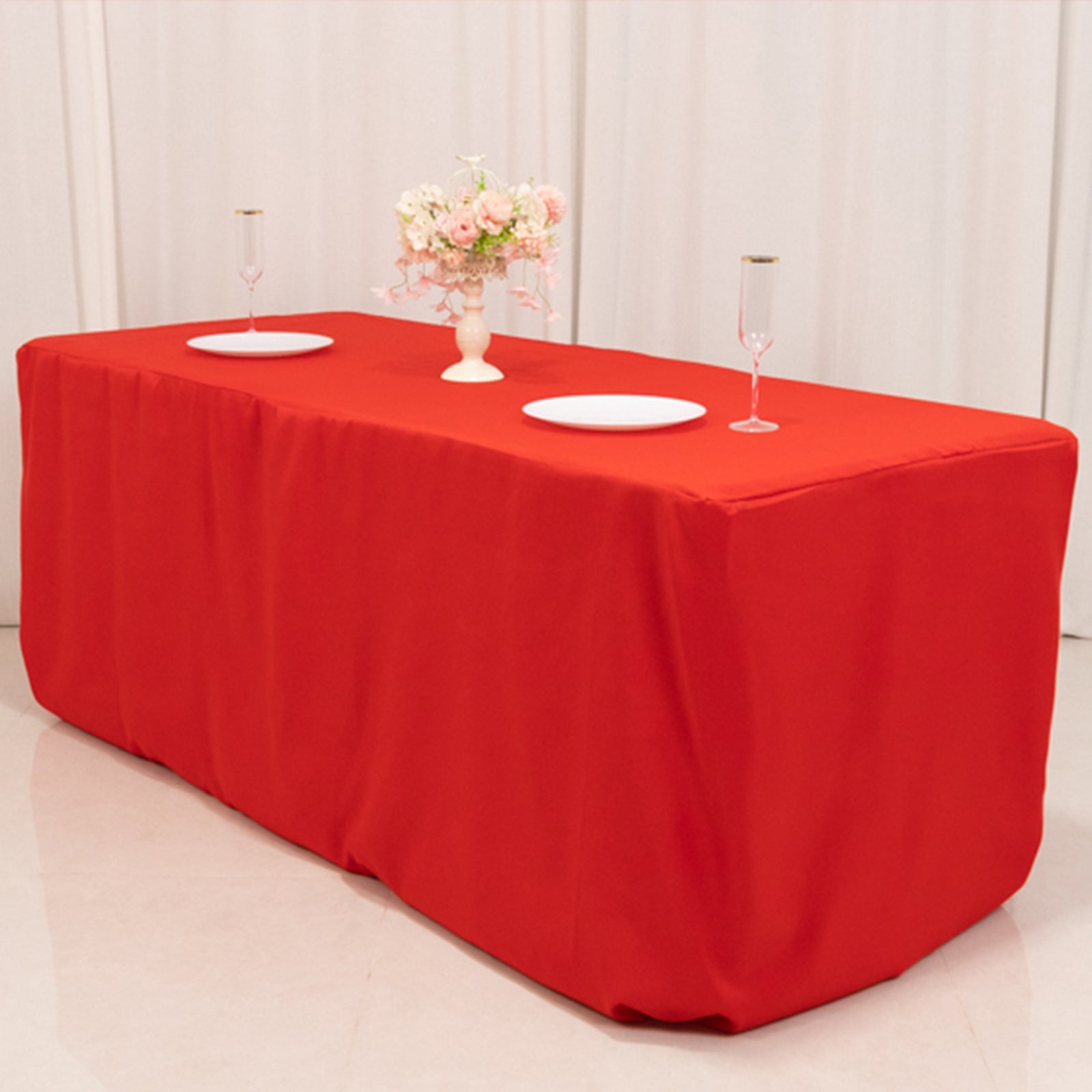 Premium Polyester 6ft Rectangle Tablecloth Red Durable Fitted 220GSM Table Cover - Bell Racket Store