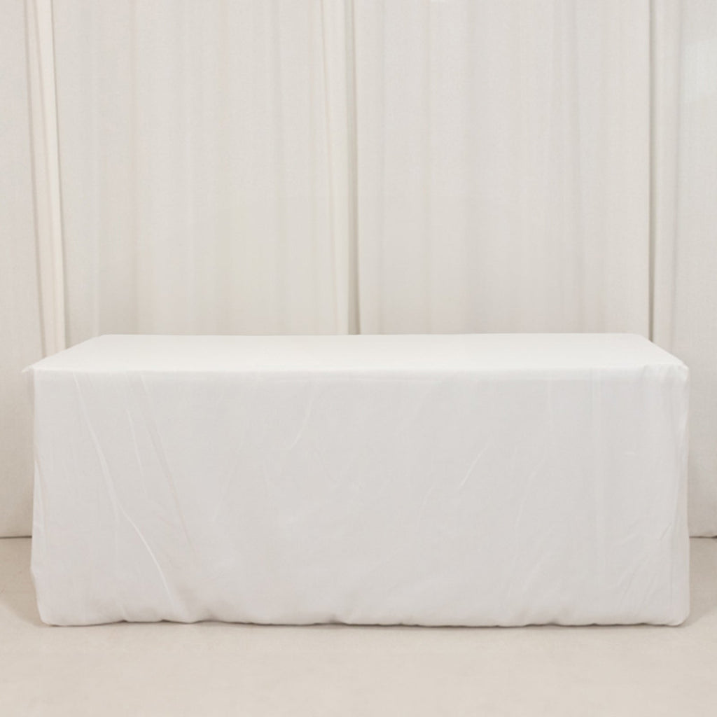 Premium Polyester 6ft Rectangle Tablecloth White Durable Fitted 220GSM Table Cover for Trade Shows & Events - Bell Racket Store