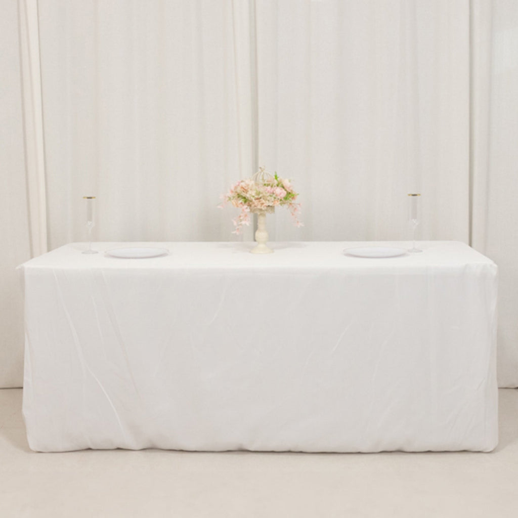 Premium Polyester 6ft Rectangle Tablecloth White Durable Fitted 220GSM Table Cover for Trade Shows & Events - Bell Racket Store