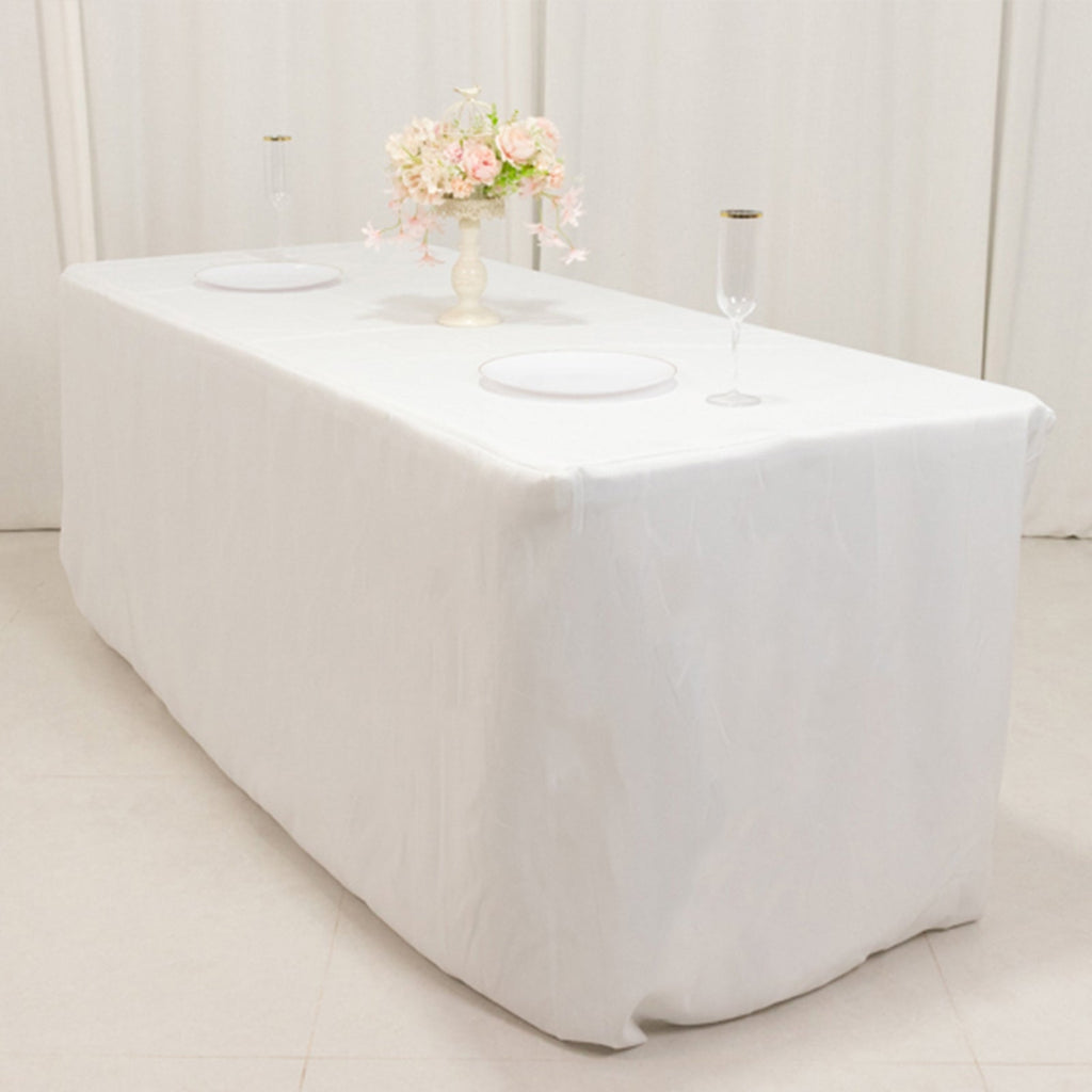 Premium Polyester 6ft Rectangle Tablecloth White Durable Fitted 220GSM Table Cover for Trade Shows & Events - Bell Racket Store